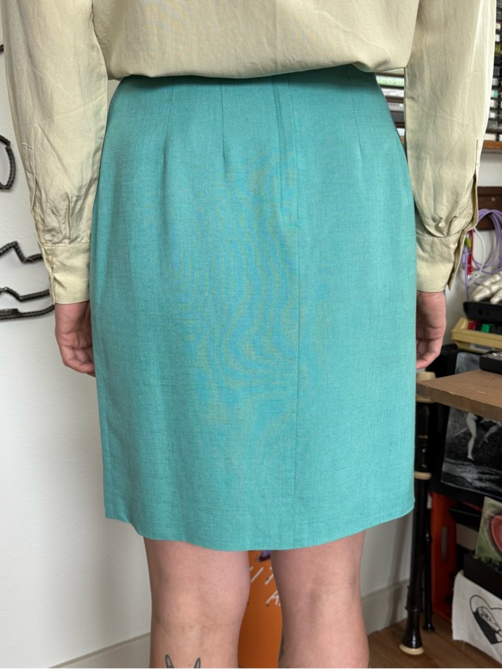 Vintage 90s Teal Linen Rayon Wrap Pencil Skirt ~ Size 4 / Small / 26" - Picture 5 of 9